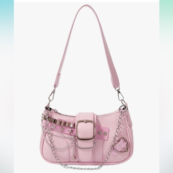Y2K style whimsy goth Shoulder Bag with Chain Accents buckles - Picture 1 of 5